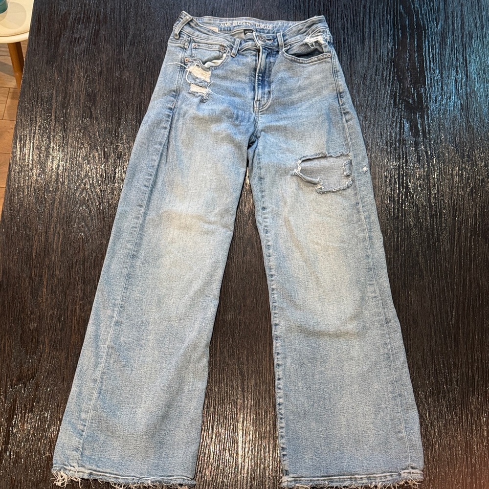 American Eagle Outfitters Light Blue Distressed Flare Jeans